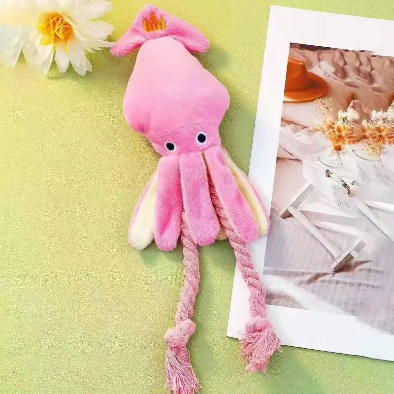 Octopus Plush Dog Chew Toy Squeaky Durable Braided Rope 1pc