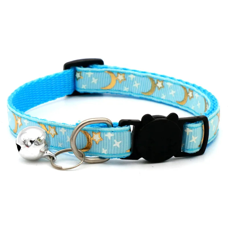 Cat Collar With Bell Cartoon Star Moon Adjustable Breakaway