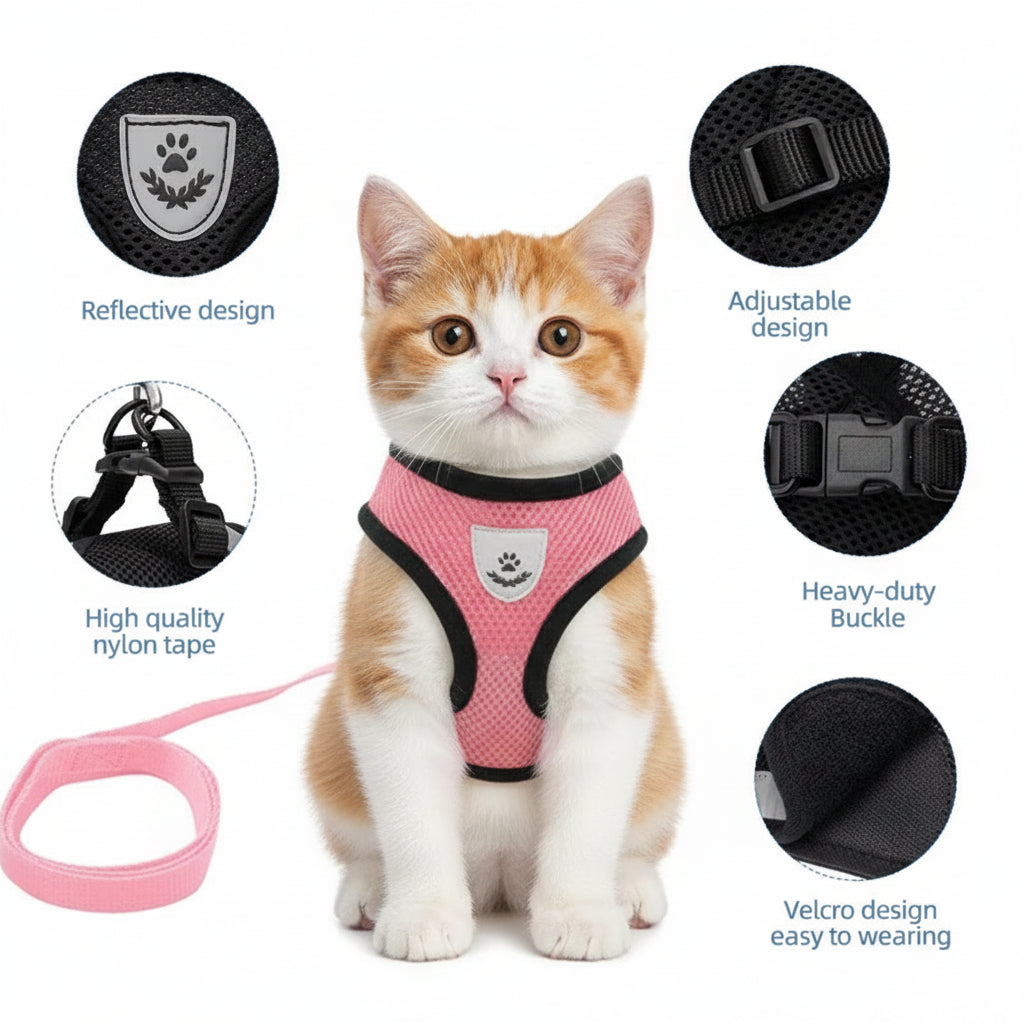 Cat Mesh Harness Vest and Leash Adjustable
