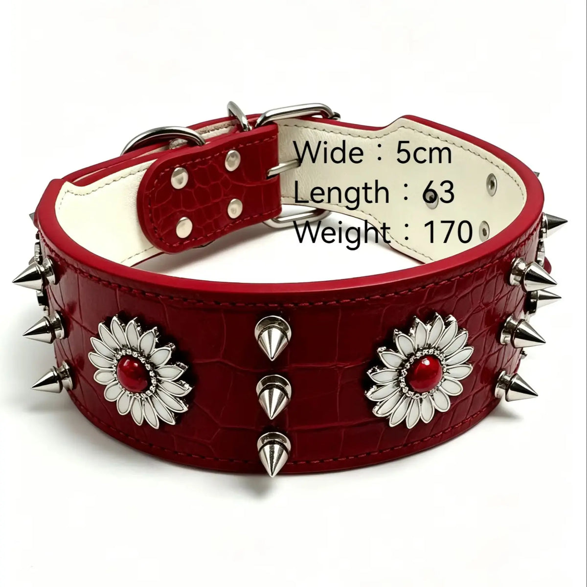Riveted Punk Style Fashion Red Heavy Duty Large Dog Collar