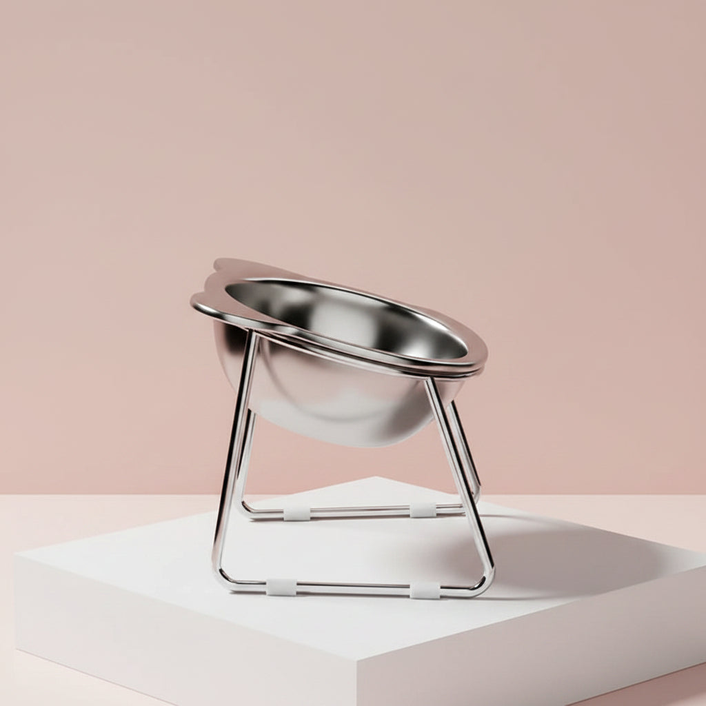 Elevated Stainless Steel Pet Bowl with 15° Tilt Neck Guard Healthy Posture