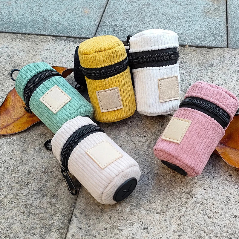 Portable Premium Corduroy Pet Poop Bag Dispenser