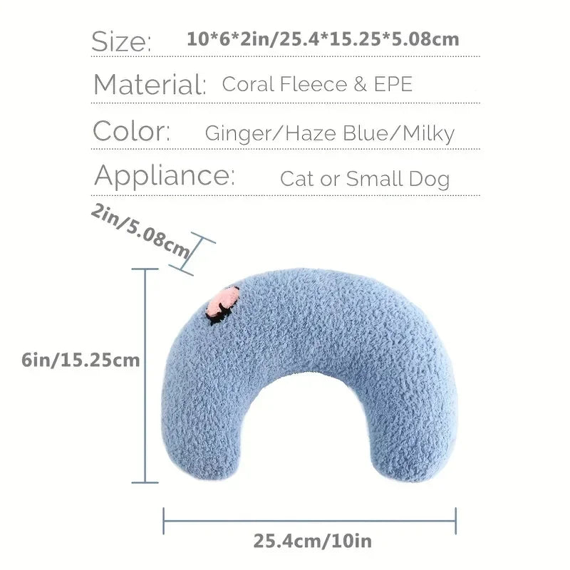 U-Shaped Cat Pillow Soft Plush Neck Support with Embroidery
