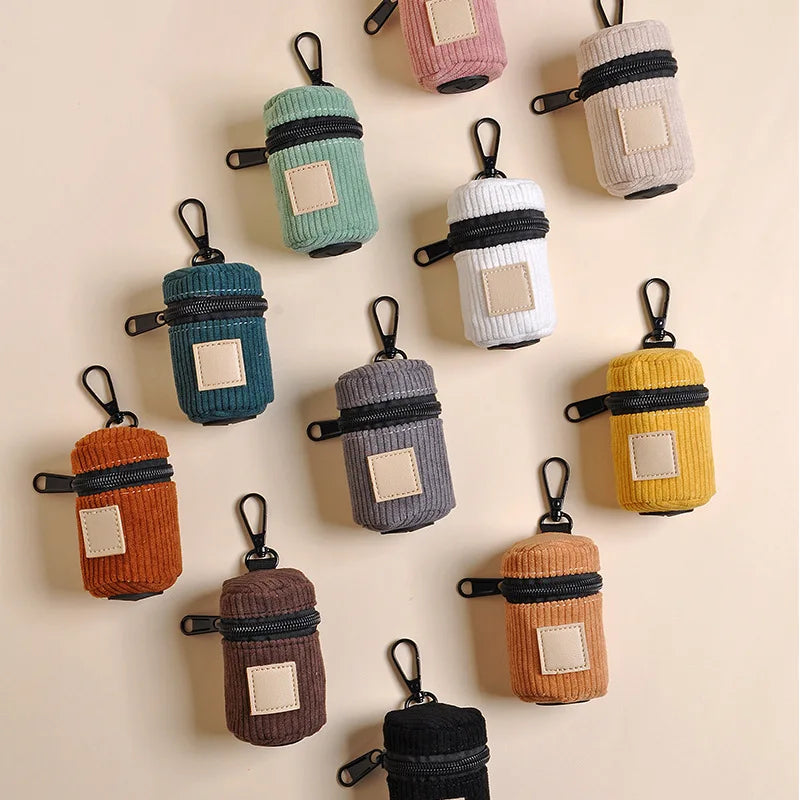 Portable Premium Corduroy Pet Poop Bag Dispenser