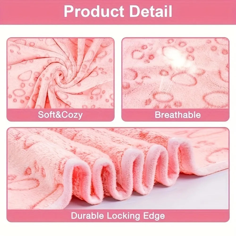 Soft Fluffy High Quality Pet Blanket Pink Cute Paw Print