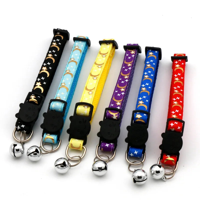 Cat Collar With Bell Cartoon Star Moon Adjustable Breakaway