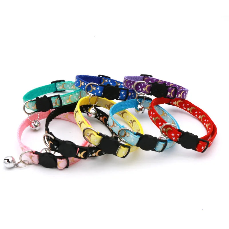 Cat Collar With Bell Cartoon Star Moon Adjustable Breakaway
