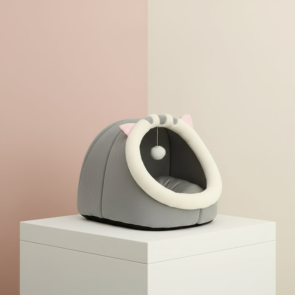 Fluffy Cat Bed with Warmth Insulation and Hanging Toy