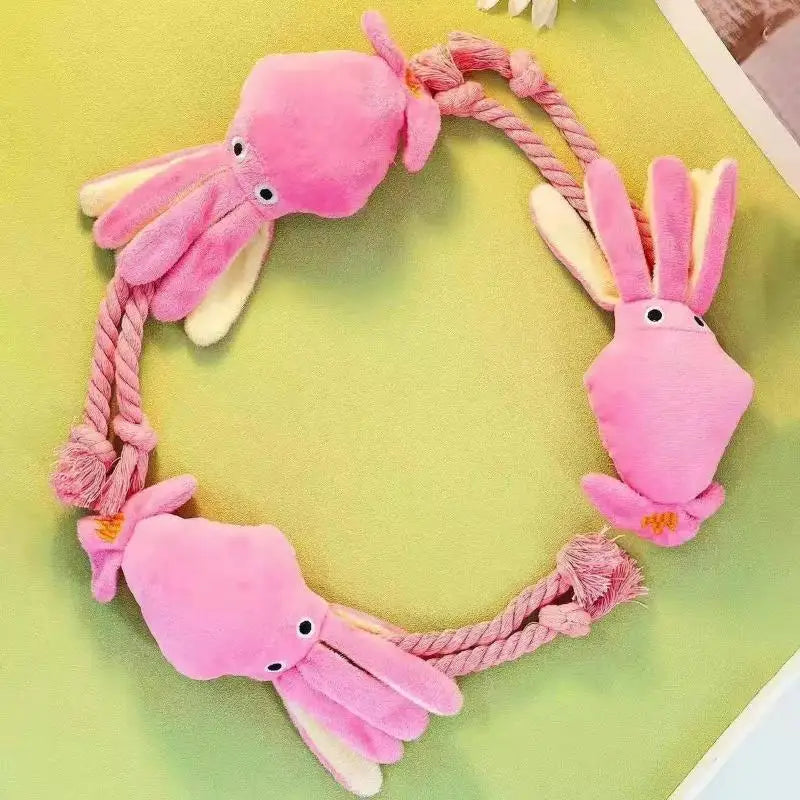 Octopus Plush Dog Chew Toy Squeaky Durable Braided Rope 1pc