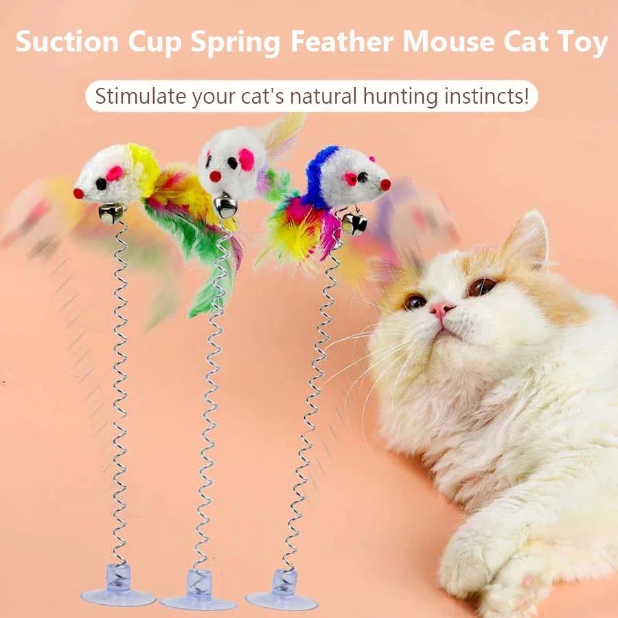 Swinging Mouse Toy with Suction Cup and Bell Interactive Cat Toy