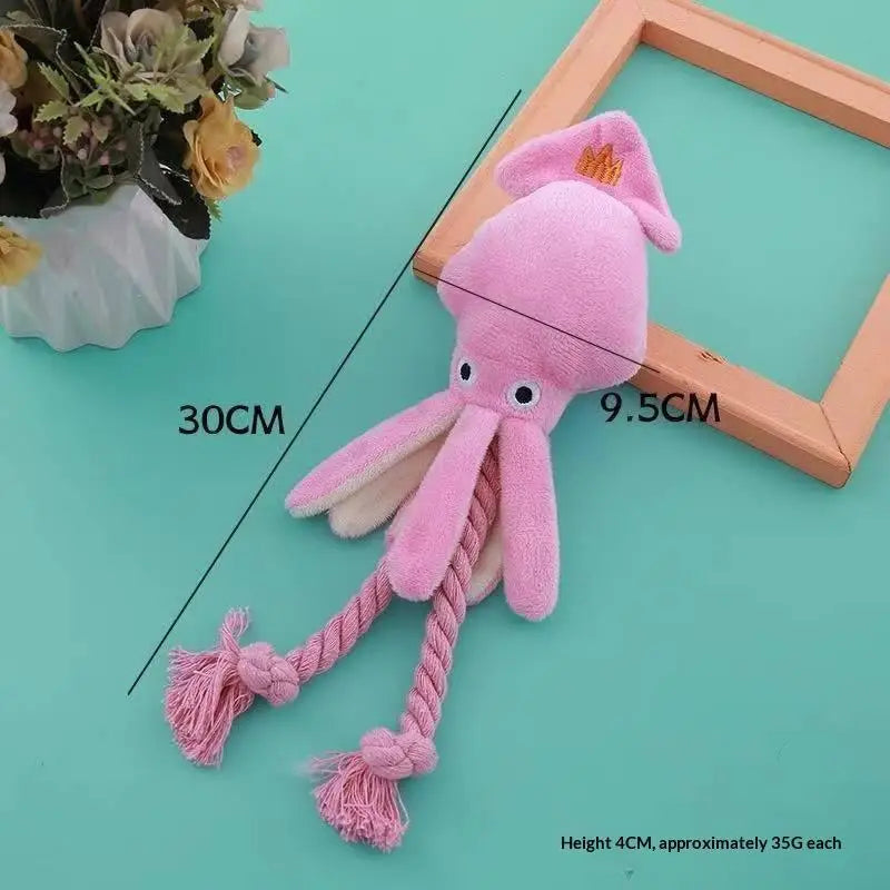 Octopus Plush Dog Chew Toy Squeaky Durable Braided Rope 1pc