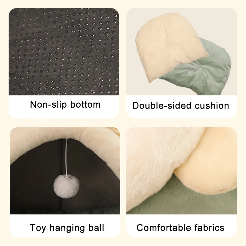 Fluffy Cat Bed with Warmth Insulation and Hanging Toy