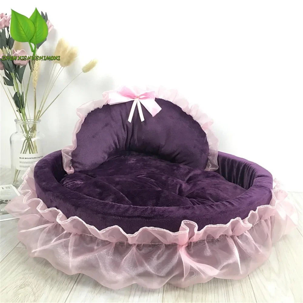 Dreamy Lace Bow Pet Elegant Cozy Nest Bed