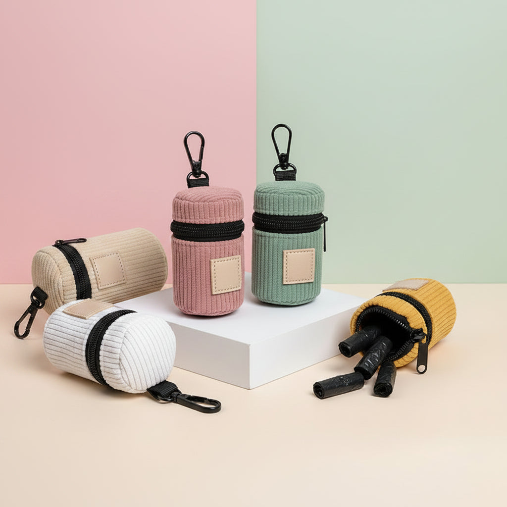 Portable Premium Corduroy Pet Poop Bag Dispenser