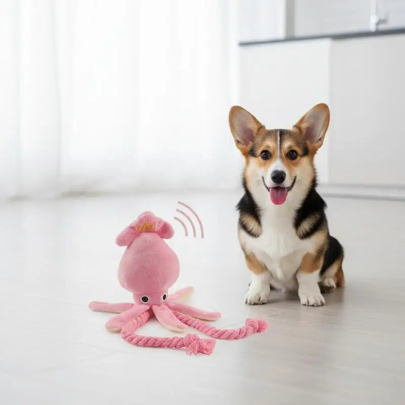 Octopus Plush Dog Chew Toy Squeaky Durable Braided Rope 1pc