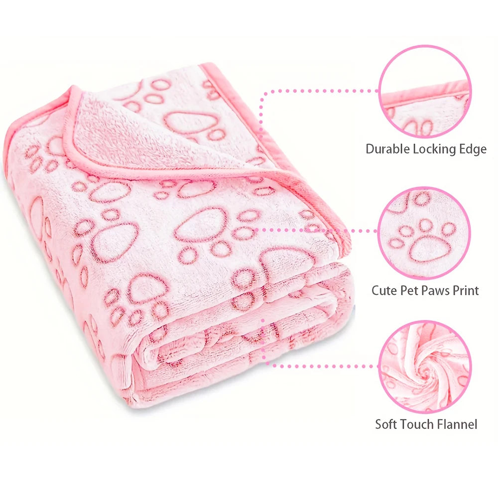 Soft Fluffy High Quality Pet Blanket Pink Cute Paw Print