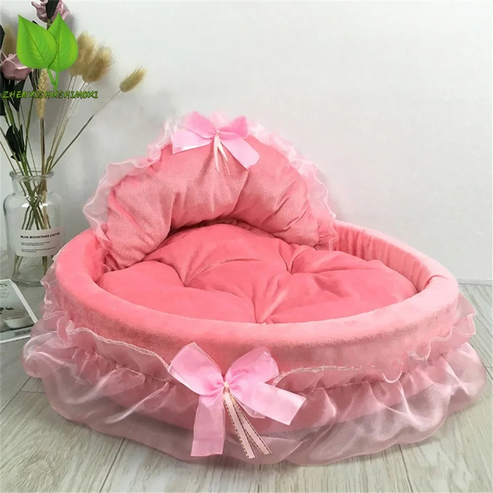 Dreamy Lace Bow Pet Elegant Cozy Nest Bed