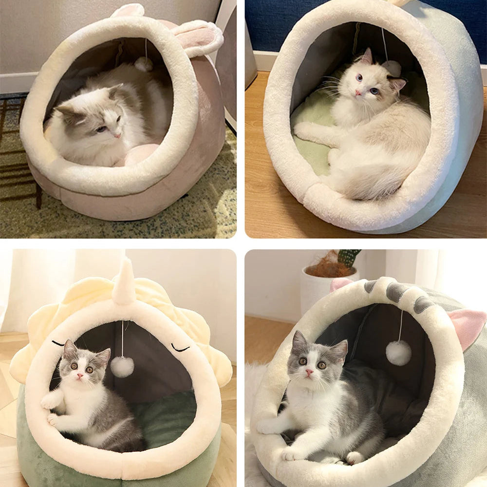 Fluffy Cat Bed with Warmth Insulation and Hanging Toy