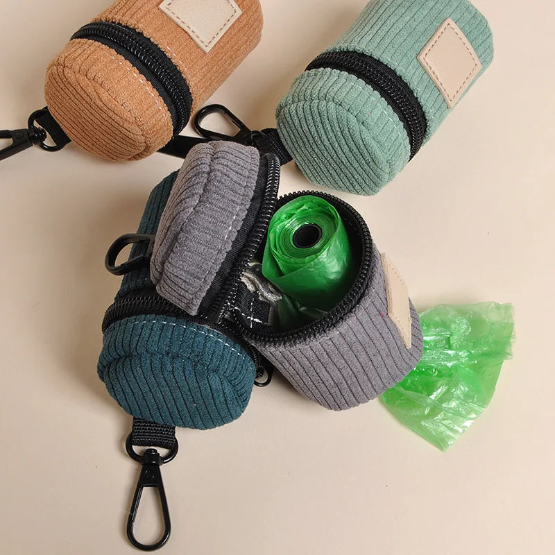 Portable Premium Corduroy Pet Poop Bag Dispenser