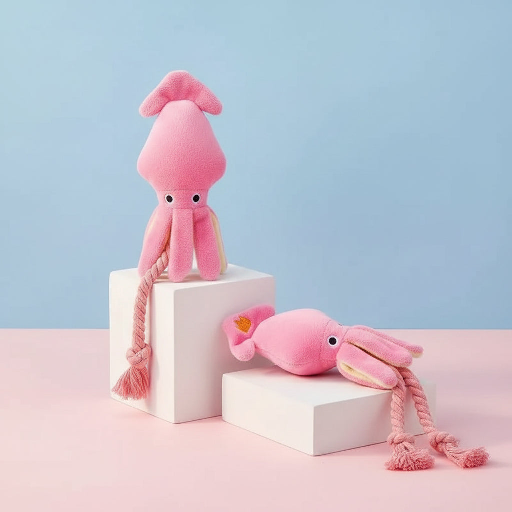 Octopus Plush Dog Chew Toy Squeaky Durable Braided Rope 1pc