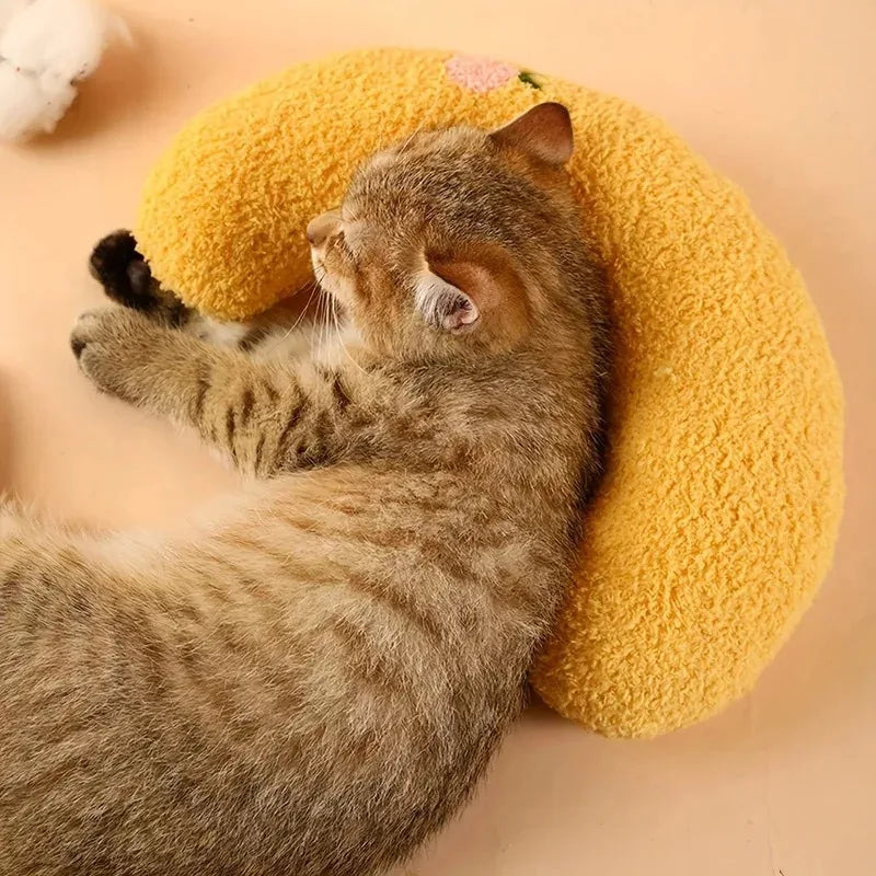 U-Shaped Cat Pillow Soft Plush Neck Support with Embroidery
