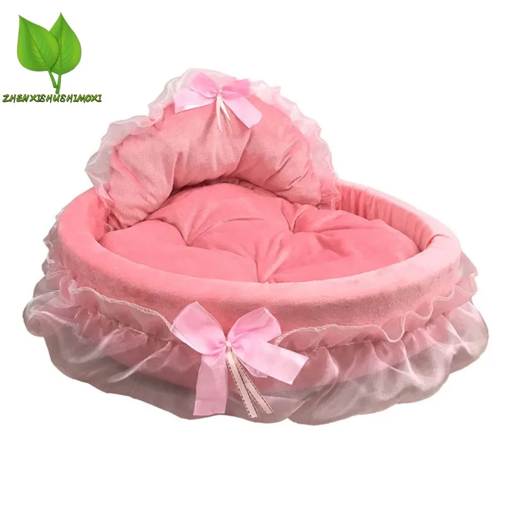 Dreamy Lace Bow Pet Elegant Cozy Nest Bed