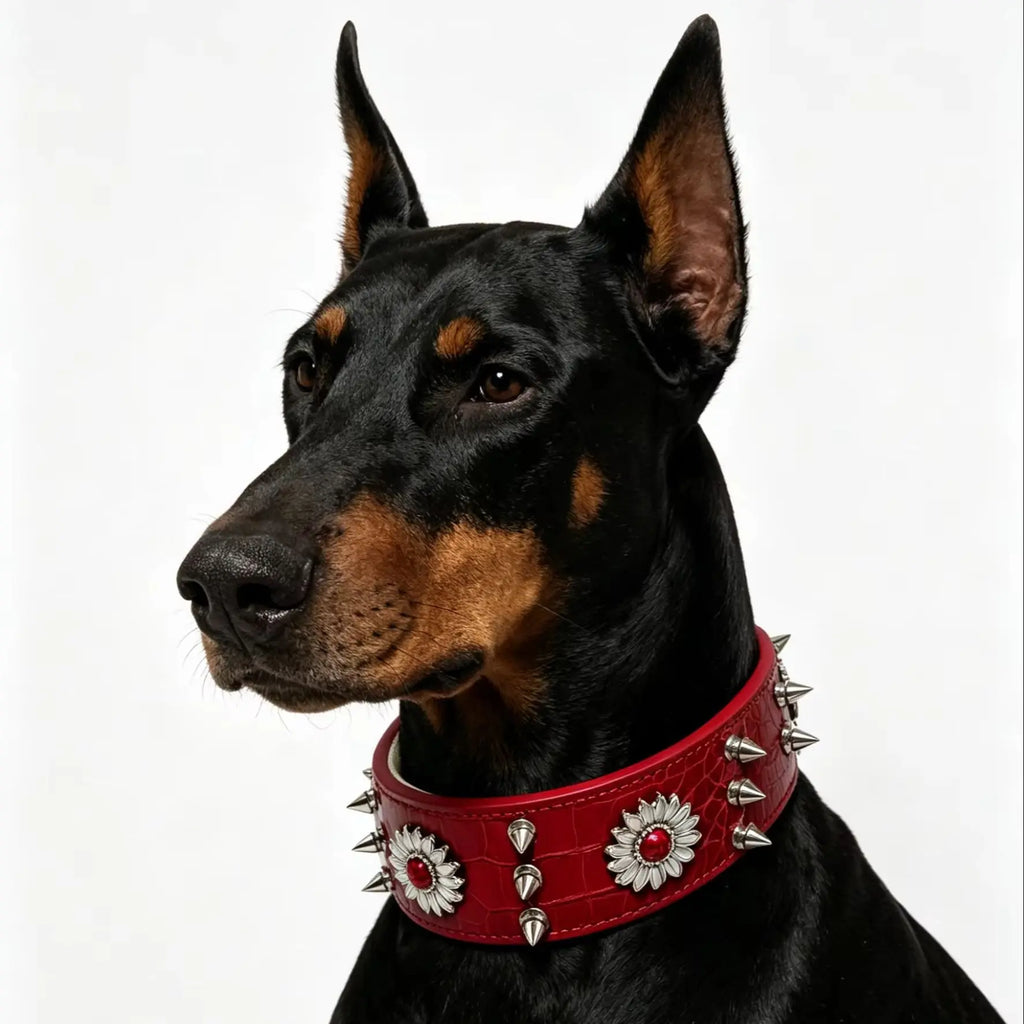 Riveted Punk Style Fashion Red Heavy Duty Large Dog Collar