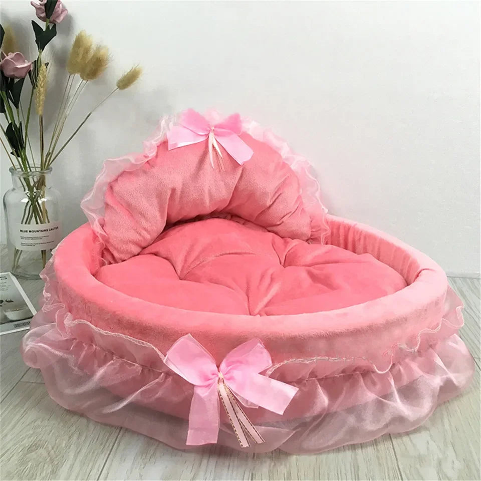Dreamy Lace Bow Pet Elegant Cozy Nest Bed
