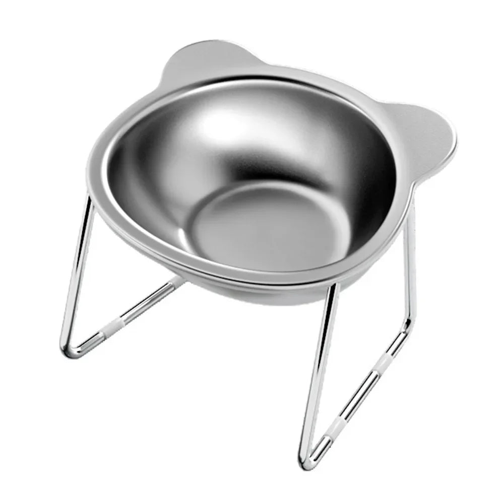 Elevated Stainless Steel Pet Bowl with 15° Tilt Neck Guard Healthy Posture