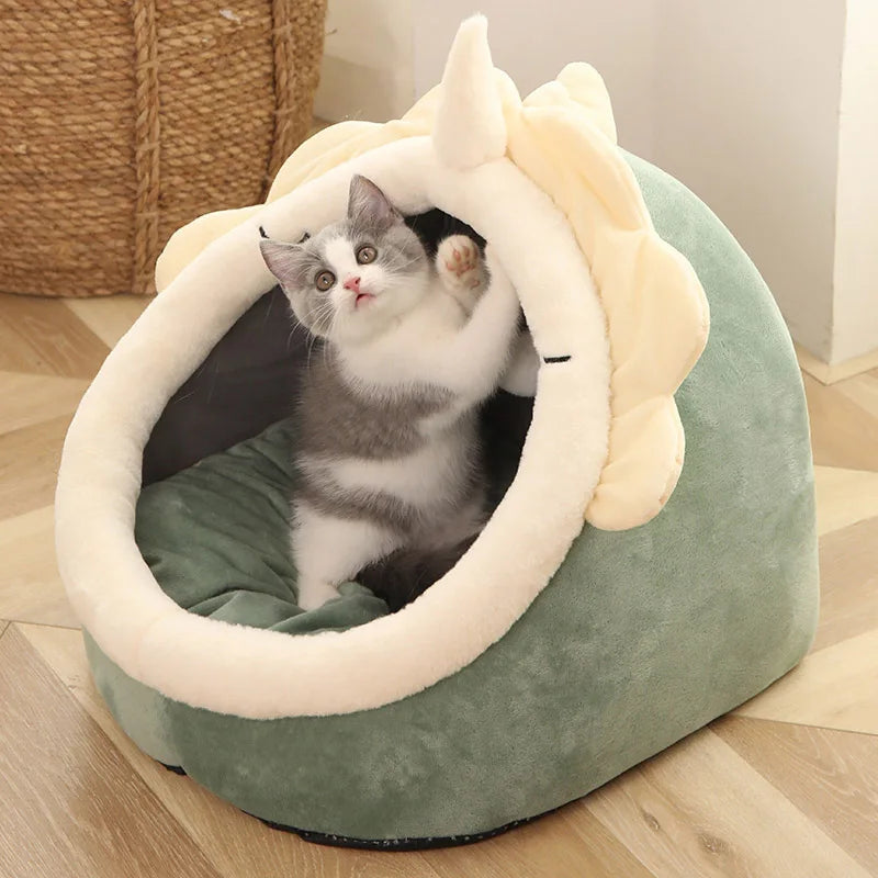 Fluffy Cat Bed with Warmth Insulation and Hanging Toy