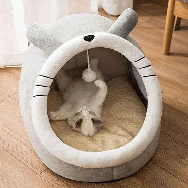 Fluffy Cat Bed with Warmth Insulation and Hanging Toy