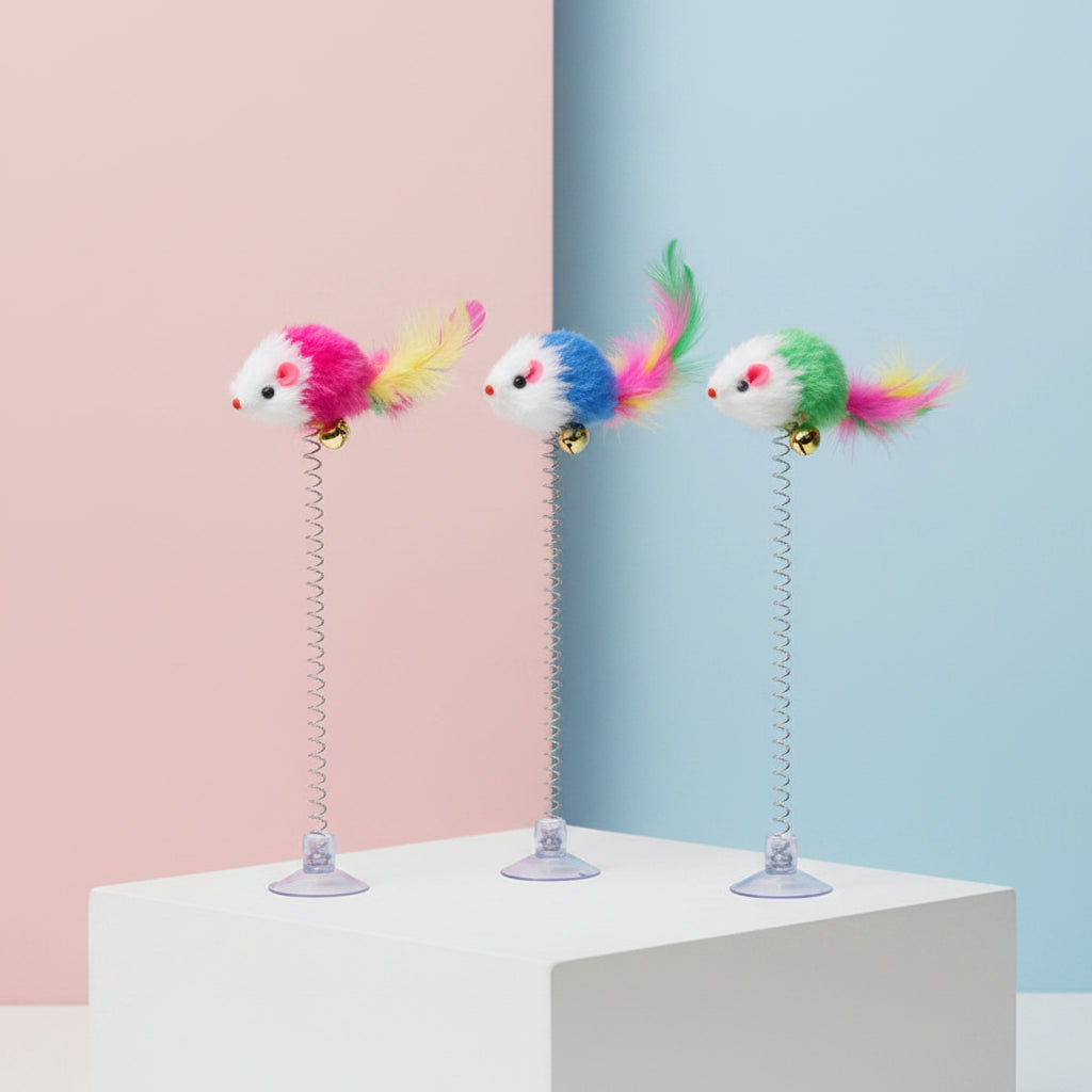 Swinging Mouse Toy with Suction Cup and Bell Interactive Cat Toy