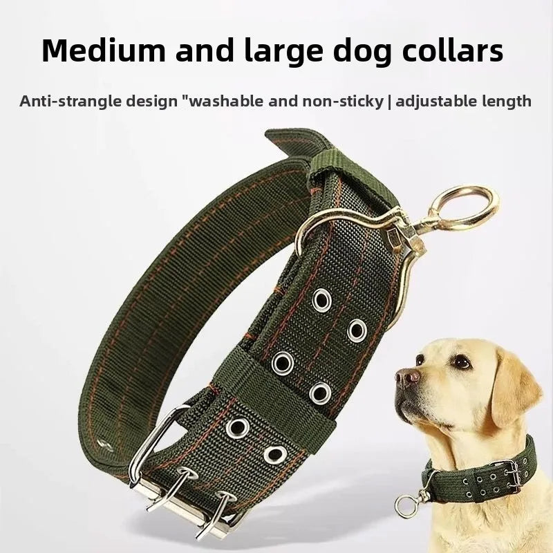 Wide Heavy Duty Dog Collar, Double-Row Stitching Padded Collar with Metal Buckle