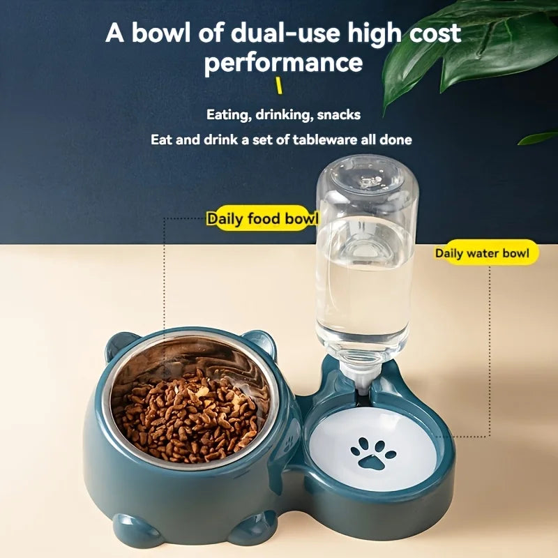 Cat Shaped Pet Bowl and Water Dispenser Set