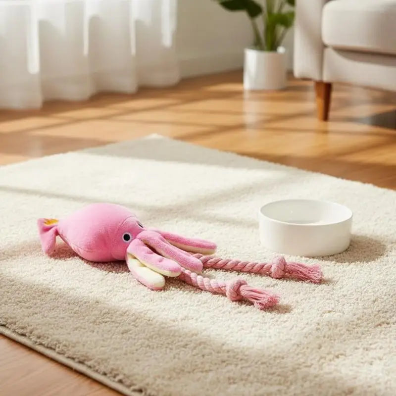 Octopus Plush Dog Chew Toy Squeaky Durable Braided Rope 1pc