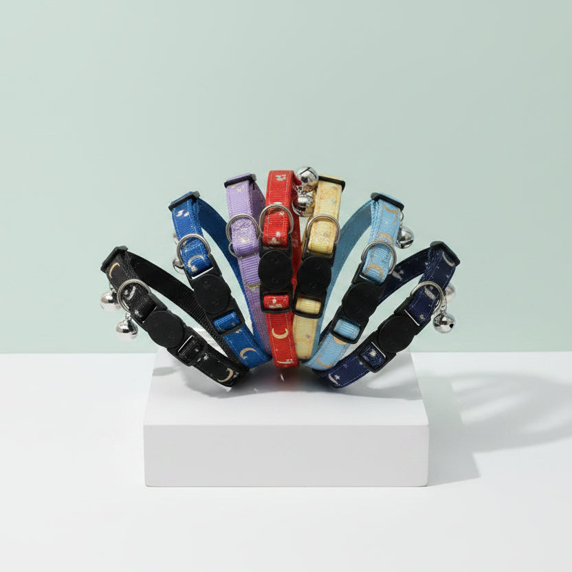 Cat Collar With Bell Cartoon Star Moon Adjustable Breakaway