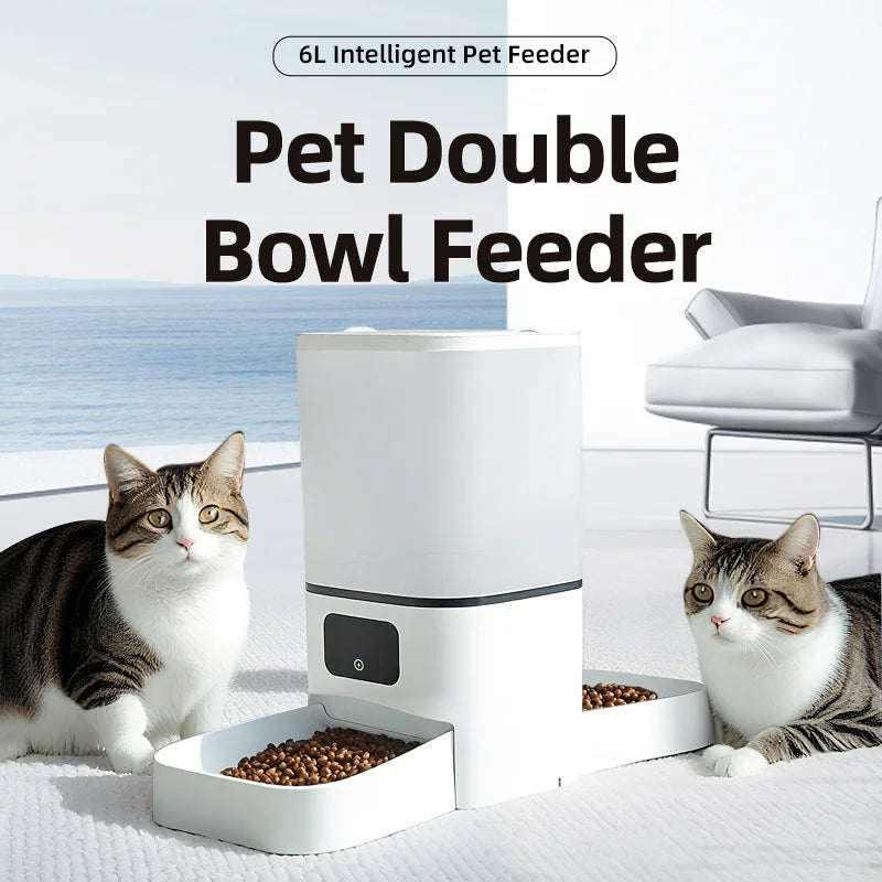 Automatic Double Pet Feeder 6L Capacity with Smart Timer - WHITE