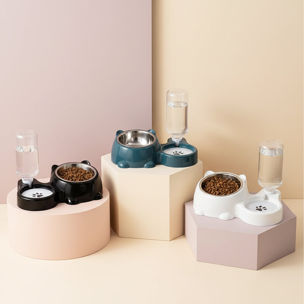 Cat Shaped Pet Bowl and Water Dispenser Set