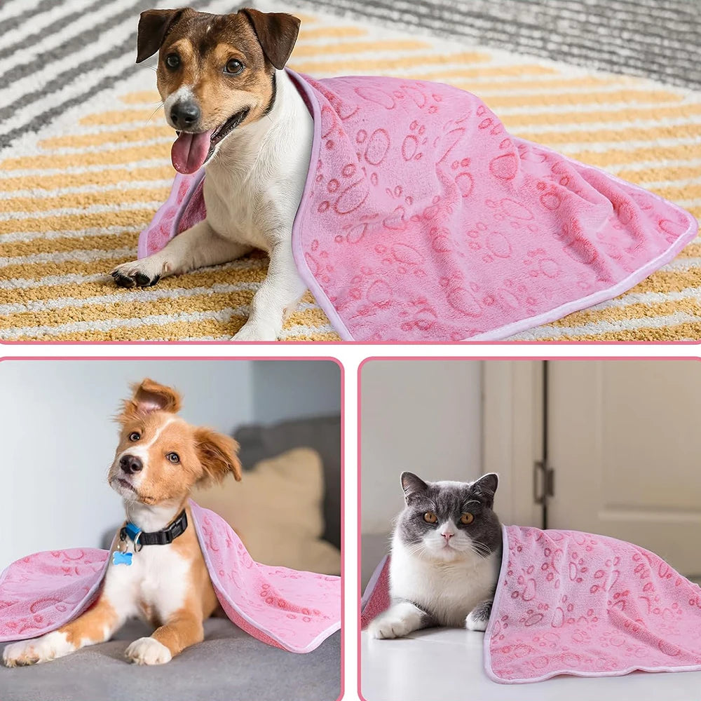Soft Fluffy High Quality Pet Blanket Pink Cute Paw Print
