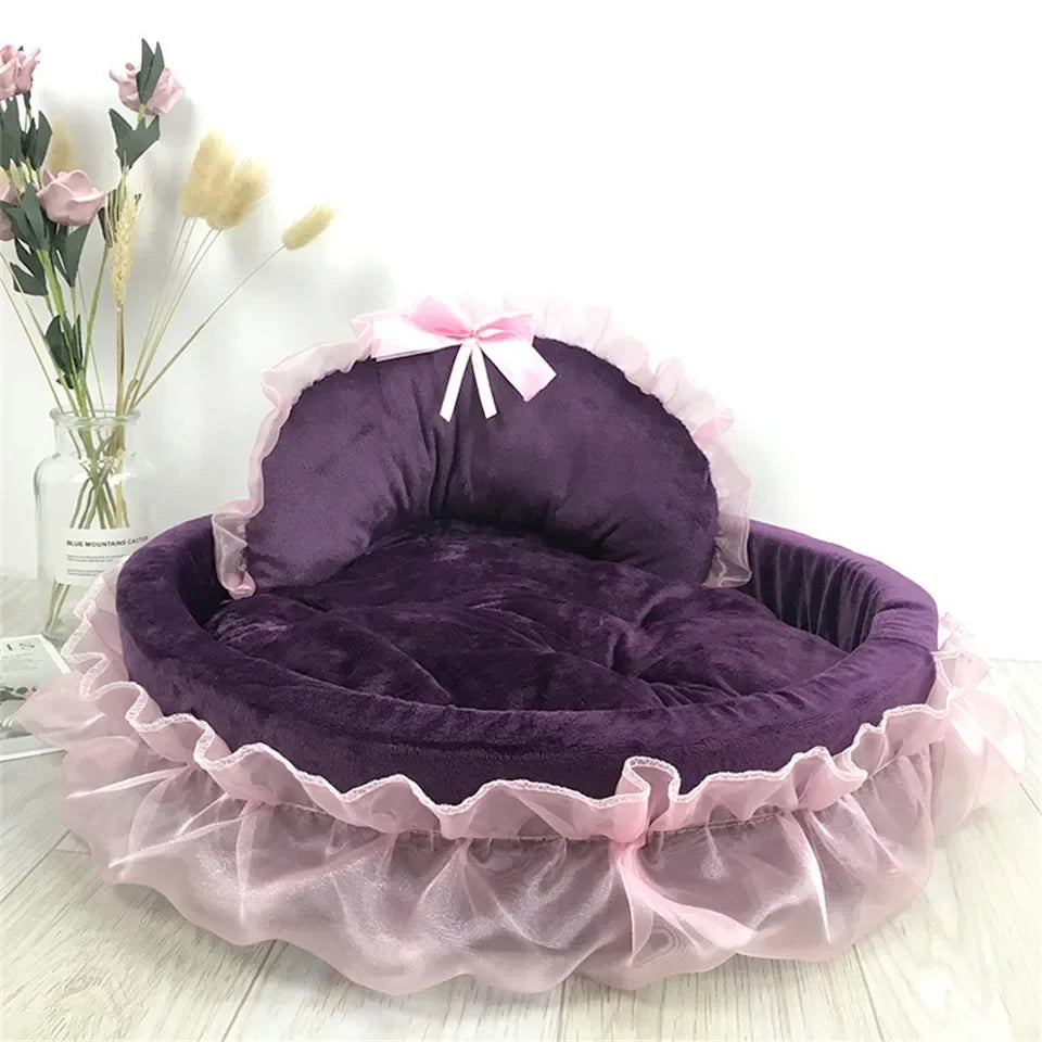 Dreamy Lace Bow Pet Elegant Cozy Nest Bed